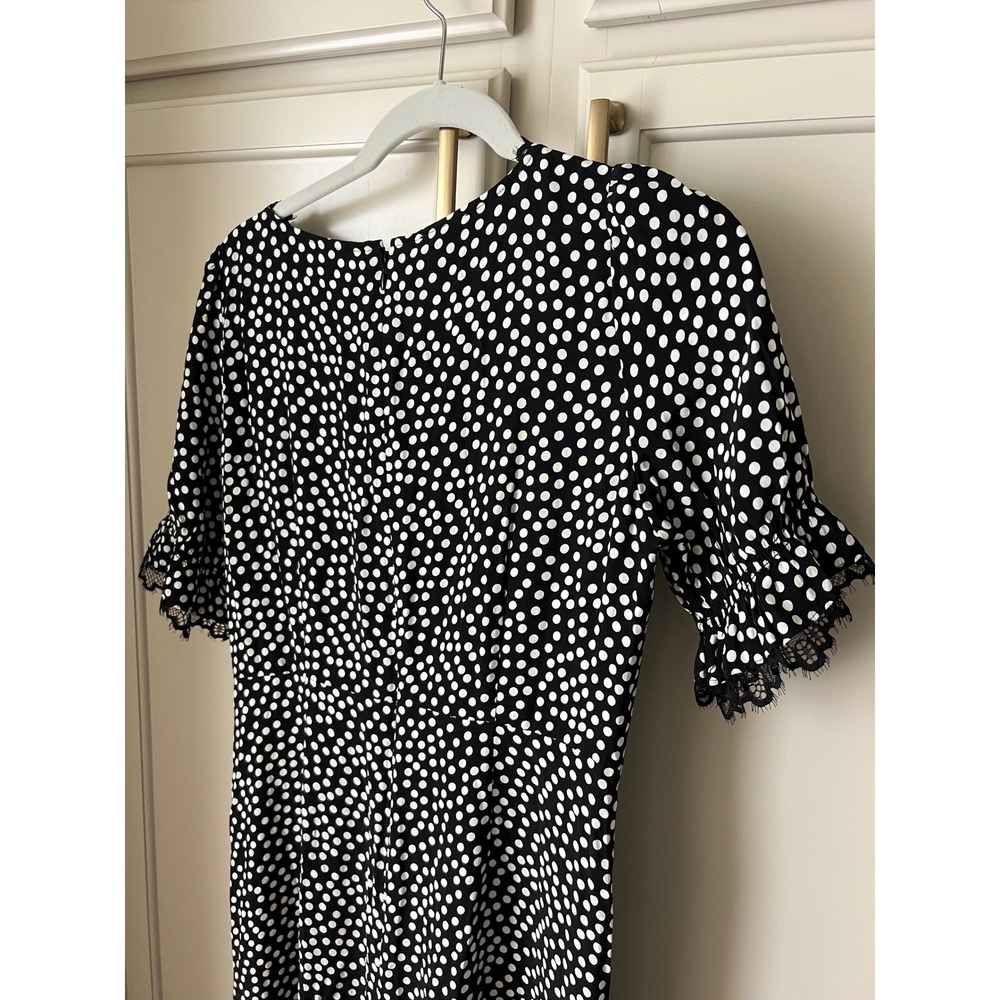 Talbots Polka Dot Lace Trim Midi Dress Black White V-Neck Short Sleeve NWT Sz 2 - Picture 6 of 15